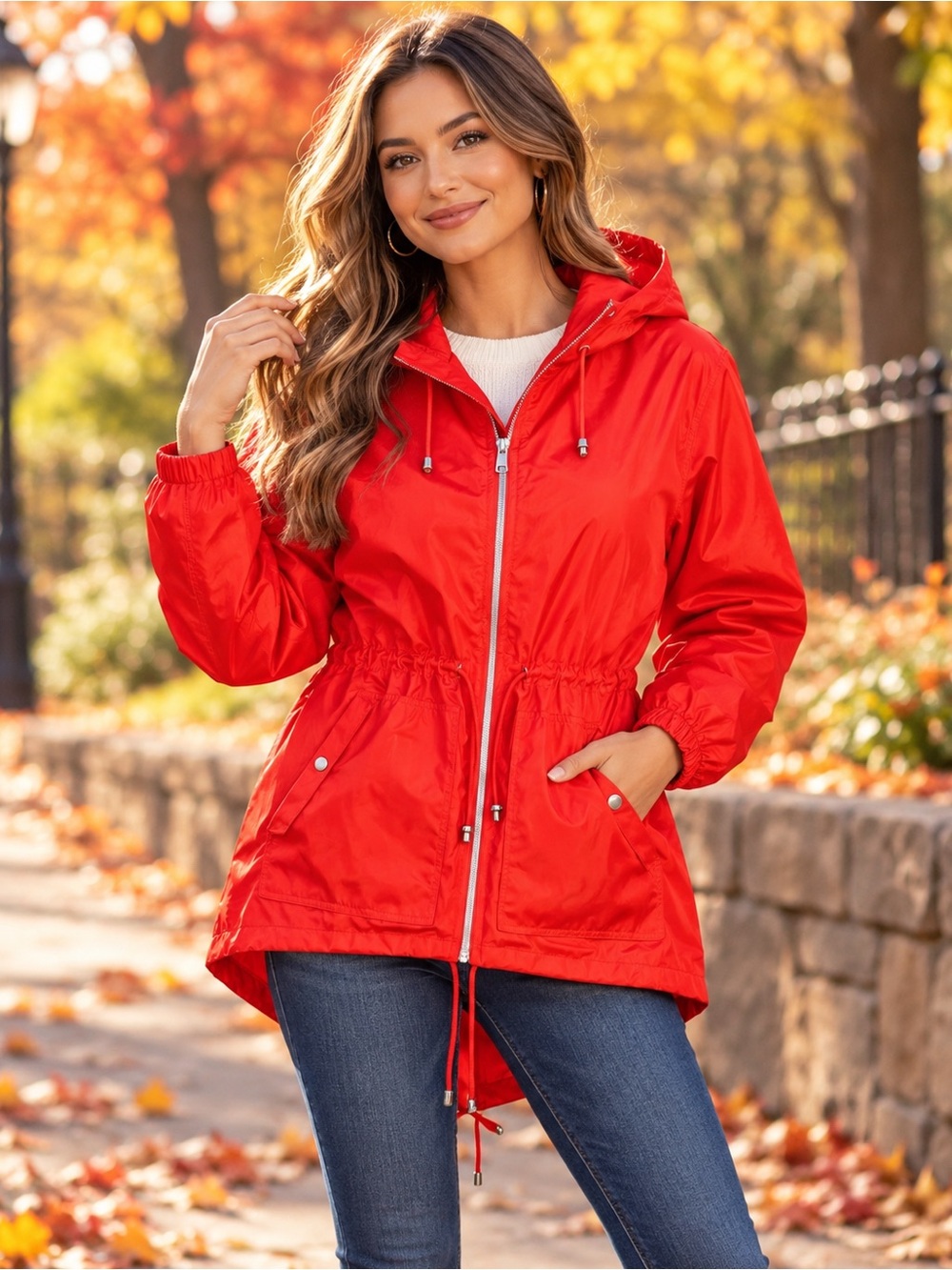 Primark Bright Red Hooded Windbreaker Rain Jacket Fishtail Parka | Small